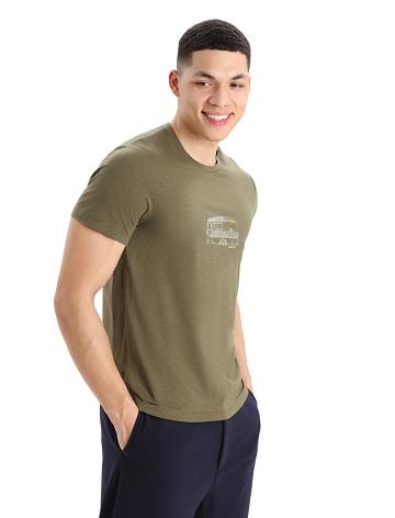 Men's Icebreaker Merino Central Classic Short Sleeve Caravan T Shirts Loden | CA 1797MQZA